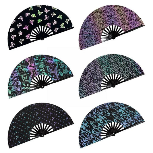 Rave accessories - Rave Hand Fan Reflective Festival Glow Large Clack Bamboo - Retro Ravers - Accessories