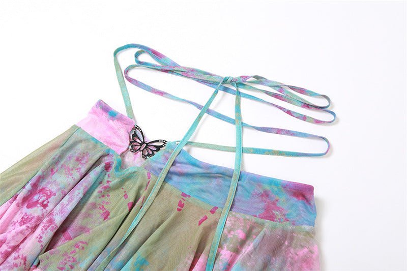 Set Dresses - Women Y2k Ruffle Butterfly 2 Piece Outfit - Retro Ravers - rave outfit