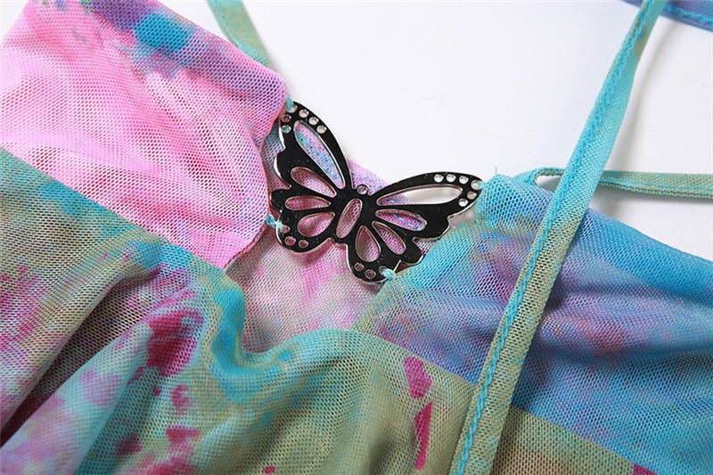 Set Dresses - Women Y2k Ruffle Butterfly 2 Piece Outfit - Retro Ravers - rave outfit