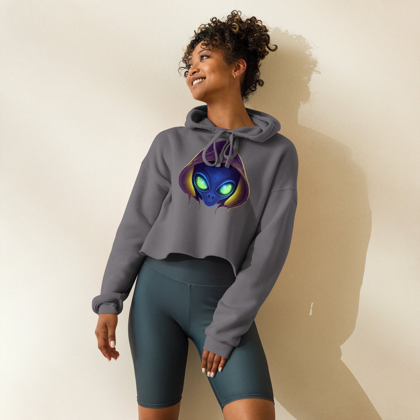 Sweatshirts - Crop Hoodie Alien raver - Retro Ravers - crop hoodie