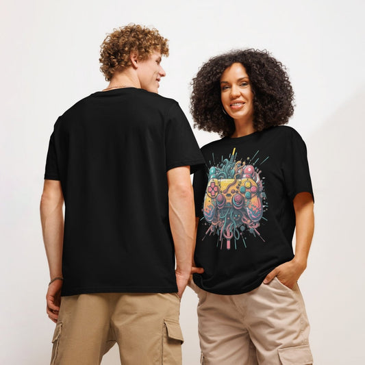 Tshirts - Unisex organic ribbed neck Gamer t-shirt - Retro Ravers - gamer