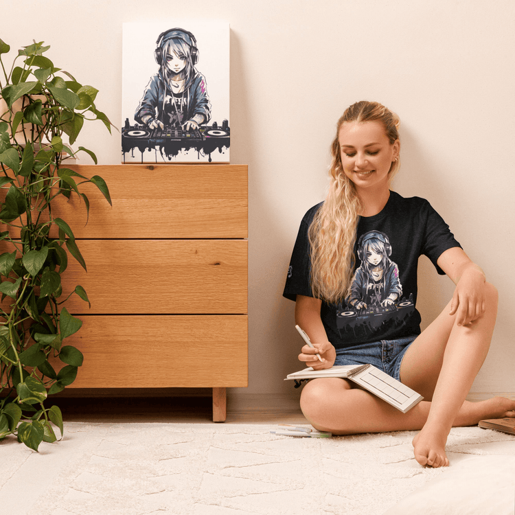 Trending top collection girl sitting featuring tee with anime dj girl print