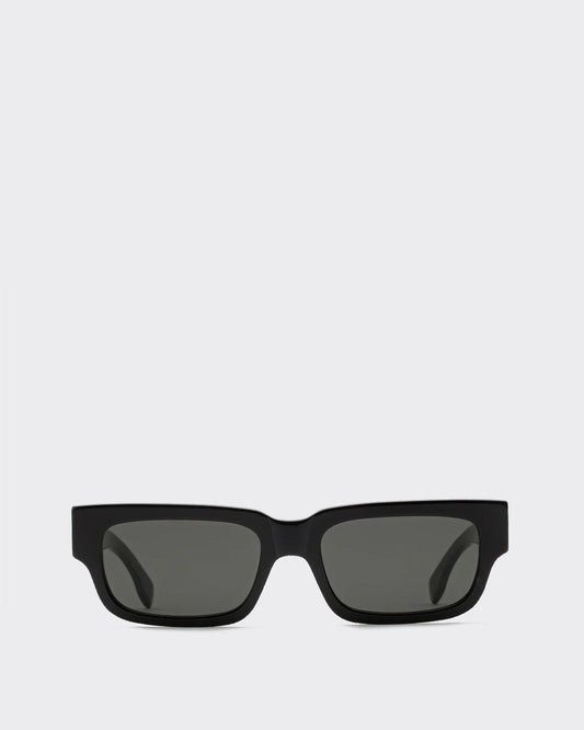 Black sunglasses with dark lenses on a white background