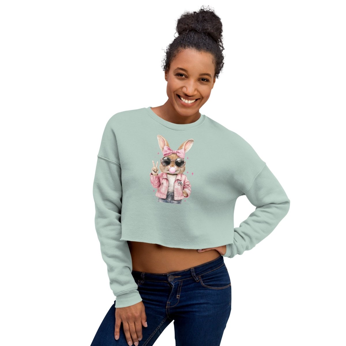  - Custom Crop Sweatshirt Bunny Easter - Retro Ravers - crop sweatshirt