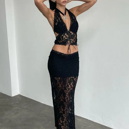Dresses - Midnight Allure: Bandage Lace Co - Ord Ensemble - Retro Ravers - dresses