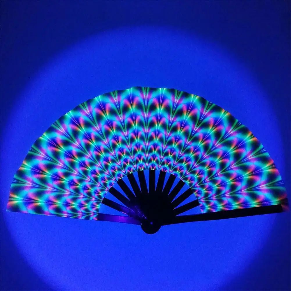 Hand Fan - Gradient UV Glow Bamboo Folding Hand Fan – Reflective Rave Accessory - Retro Ravers - Hand Fan