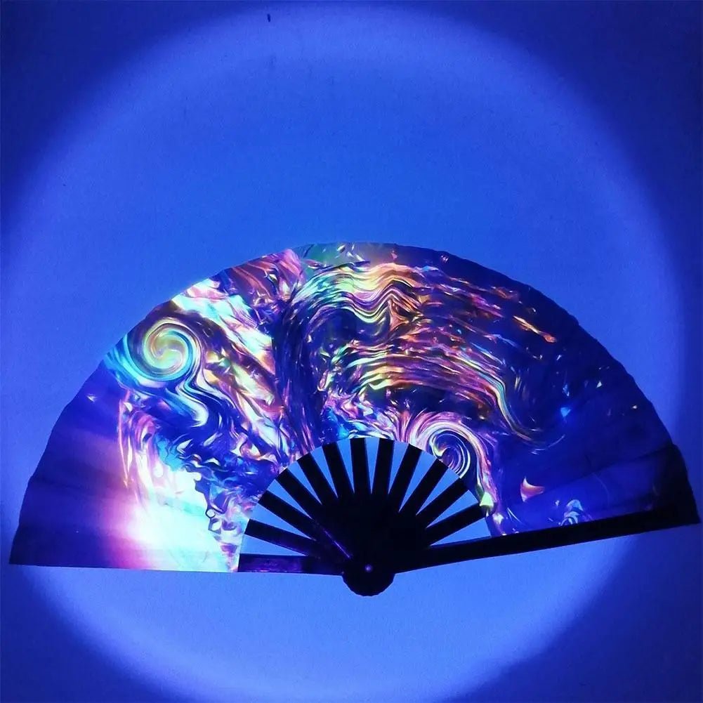 Hand Fan - Gradient UV Glow Bamboo Folding Hand Fan – Reflective Rave Accessory - Retro Ravers - Hand Fan