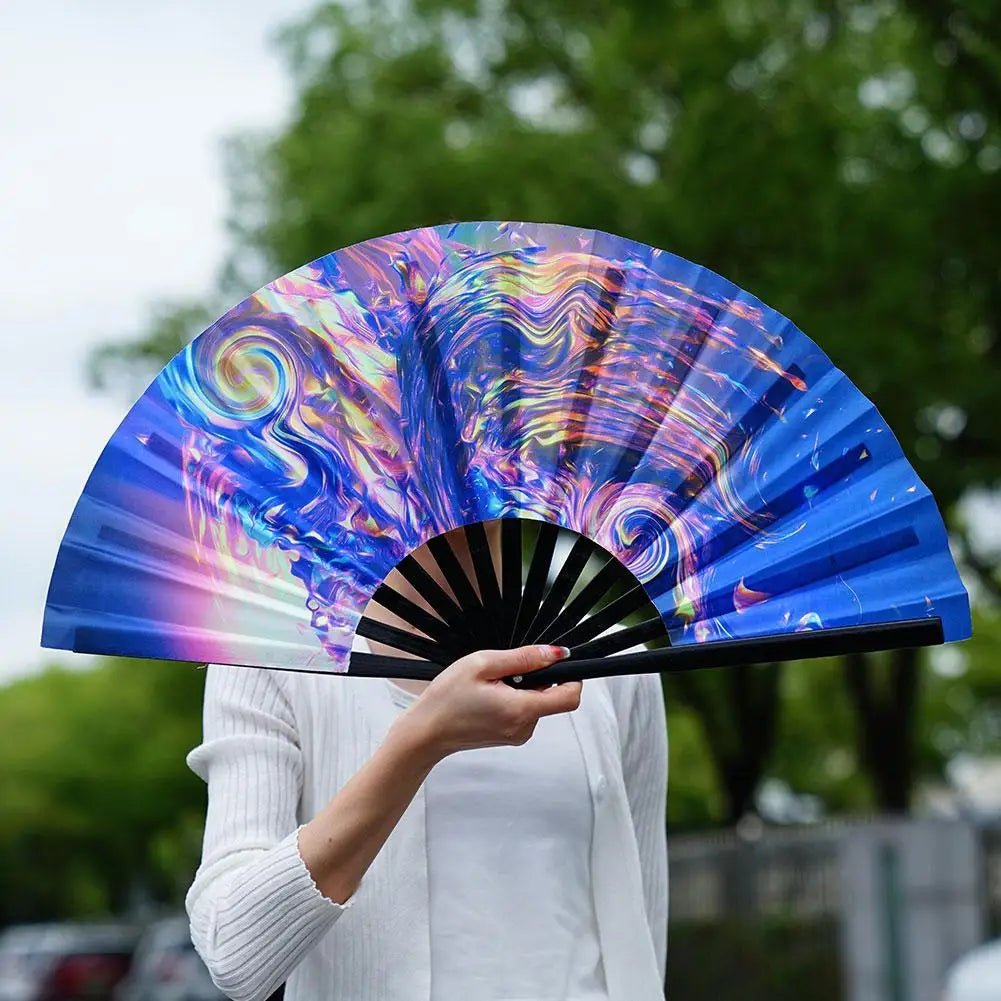 Hand Fan - Gradient UV Glow Bamboo Folding Hand Fan – Reflective Rave Accessory - Retro Ravers - Hand Fan