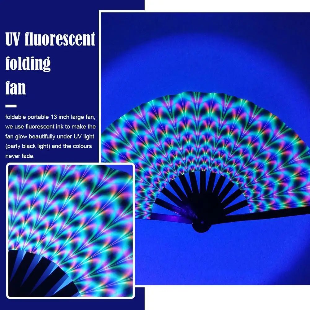 Hand Fan - Gradient UV Glow Bamboo Folding Hand Fan – Reflective Rave Accessory - Retro Ravers - Hand Fan