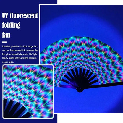 Hand Fan - Gradient UV Glow Bamboo Folding Hand Fan – Reflective Rave Accessory - Retro Ravers - Hand Fan