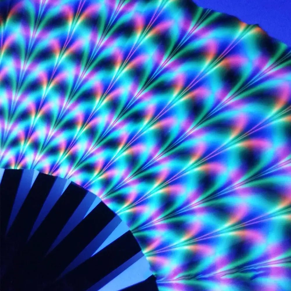 Hand Fan - Gradient UV Glow Bamboo Folding Hand Fan – Reflective Rave Accessory - Retro Ravers - Hand Fan