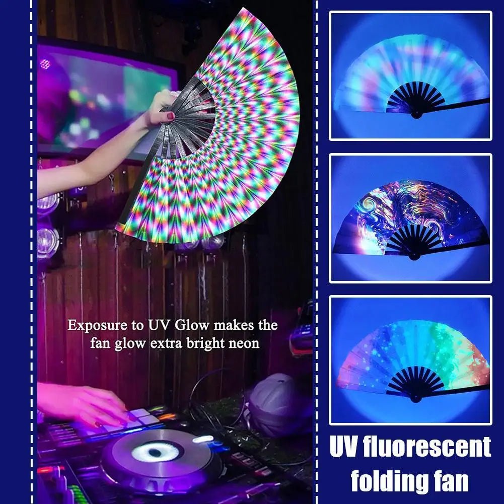 Hand Fan - Gradient UV Glow Bamboo Folding Hand Fan – Reflective Rave Accessory - Retro Ravers - Hand Fan