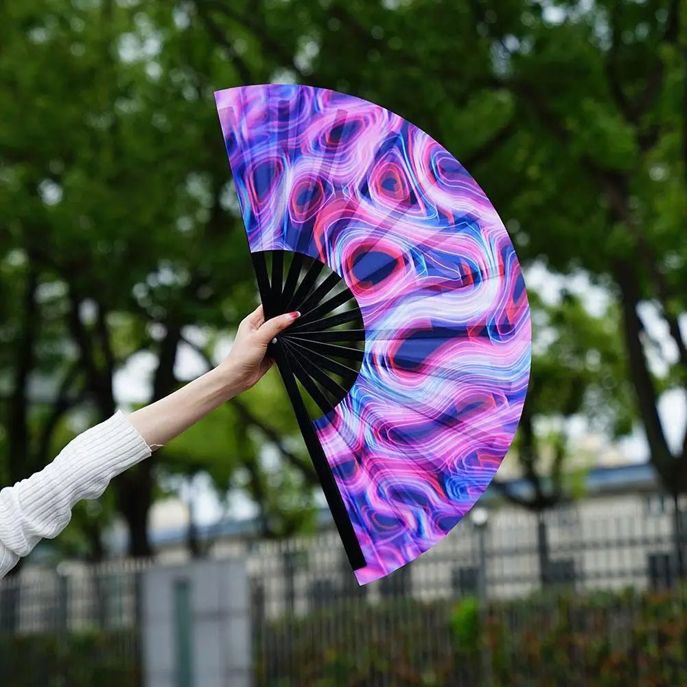 Hand Fan - Gradient UV Glow Bamboo Folding Hand Fan – Reflective Rave Accessory - Retro Ravers - Hand Fan