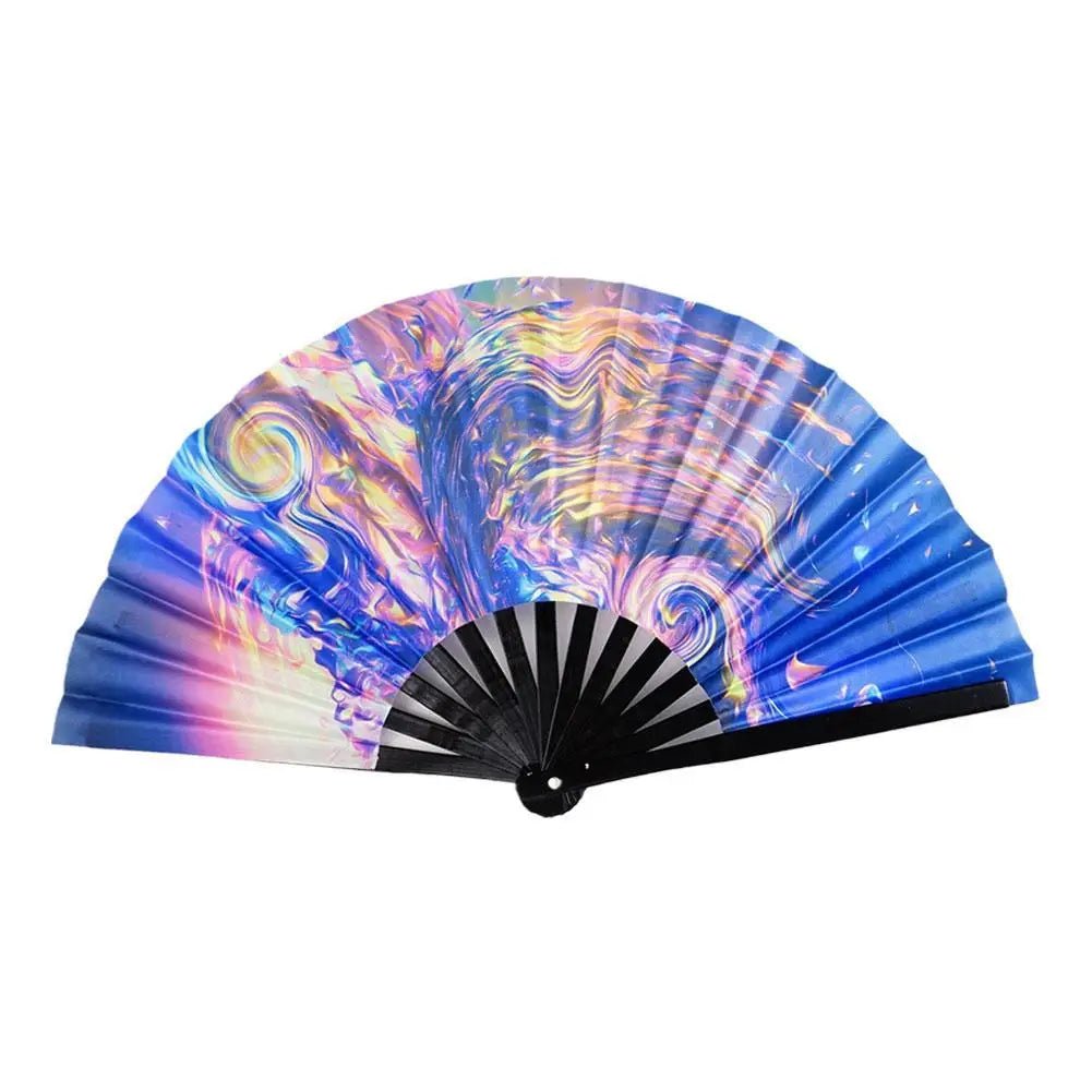 Hand Fan - Gradient UV Glow Bamboo Folding Hand Fan – Reflective Rave Accessory - Retro Ravers - Hand Fan