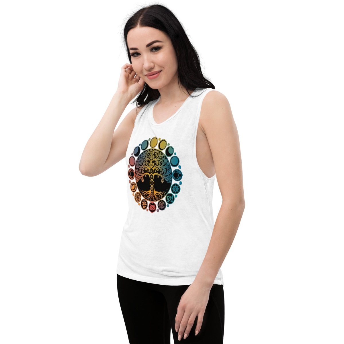  - Ladies’ Muscle Tank Chakra Yoga - Retro Ravers - chakra