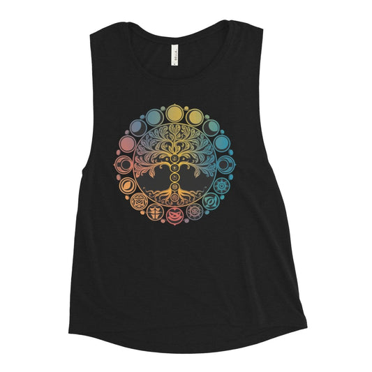  - Ladies’ Muscle Tank Chakra Yoga - Retro Ravers - chakra