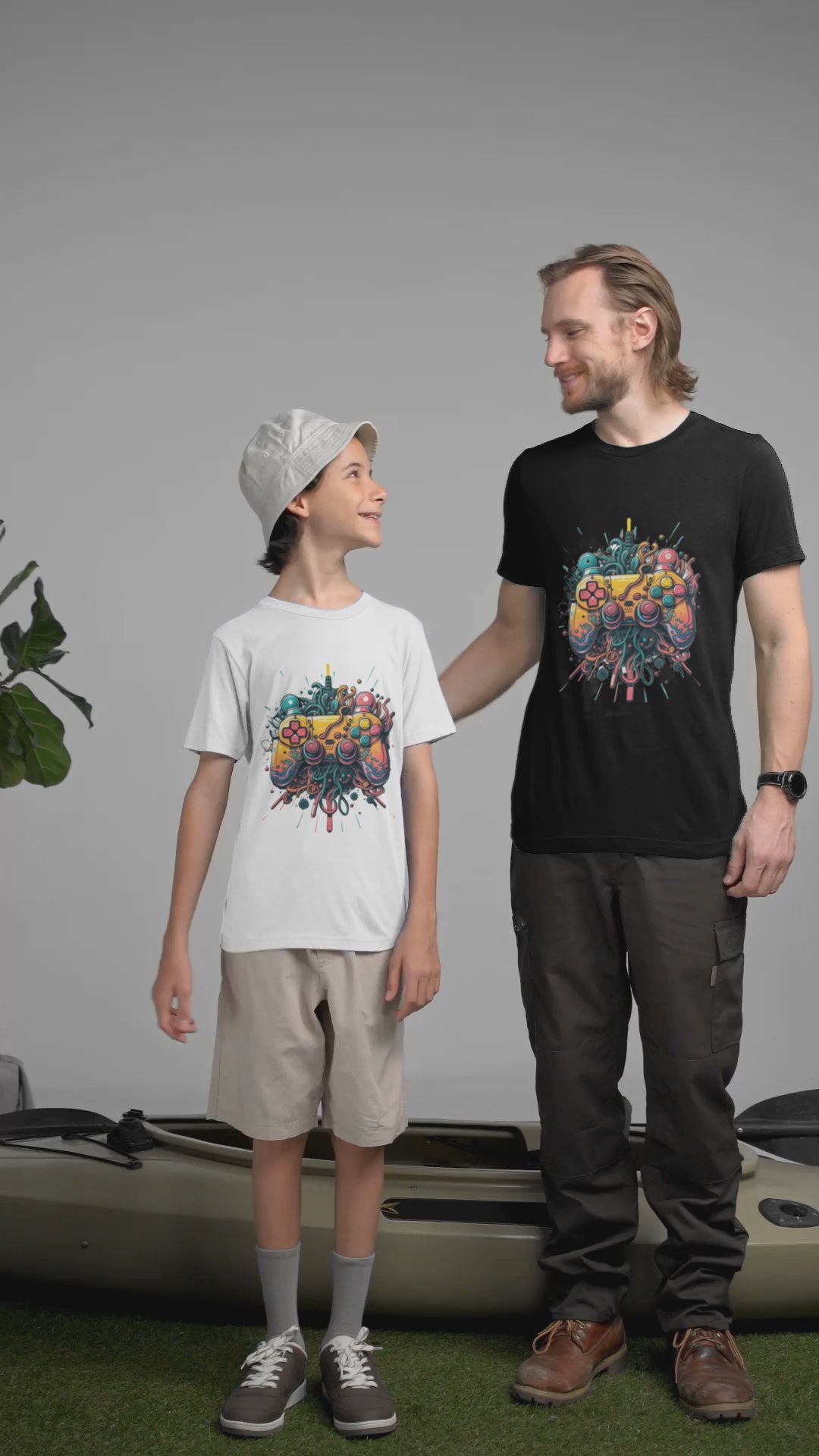 bella-canvas-t-shirt-video-of-a-happy-man-and-a-boy-in-a-camping-themed-setting-youth