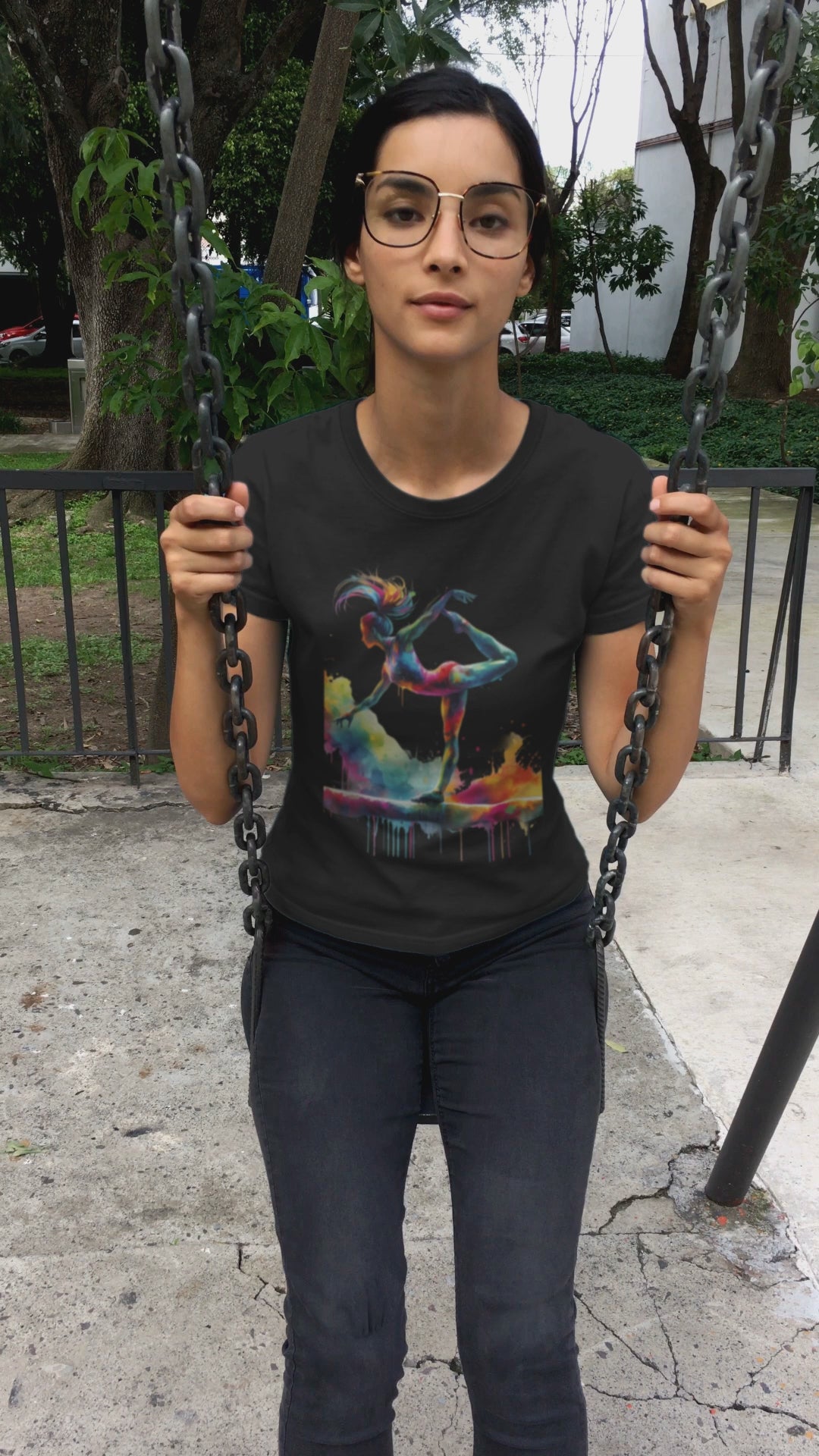 t-shirt featuring a woman on a swing retro ravers custom merchandise