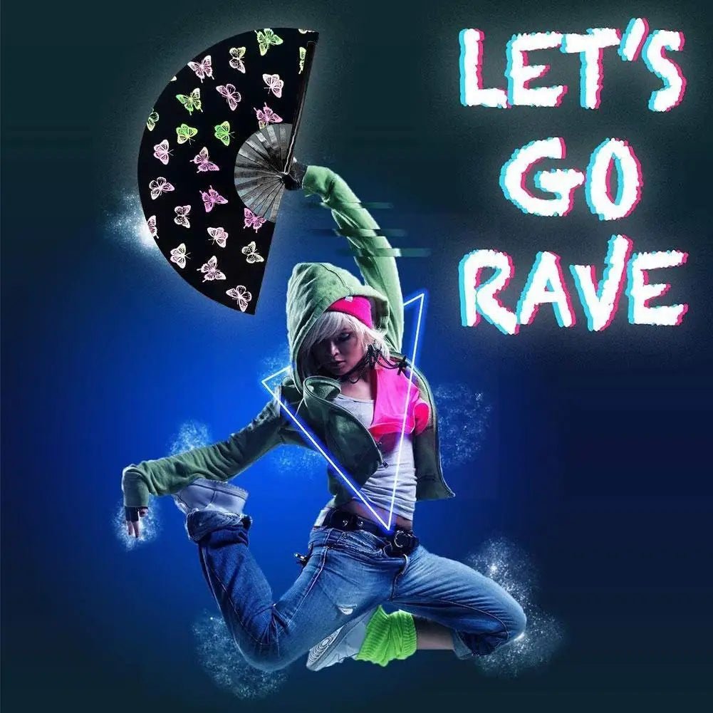 Rave accessories - Rave Hand Fan Reflective Festival Glow Large Clack Bamboo - Retro Ravers - Accessories