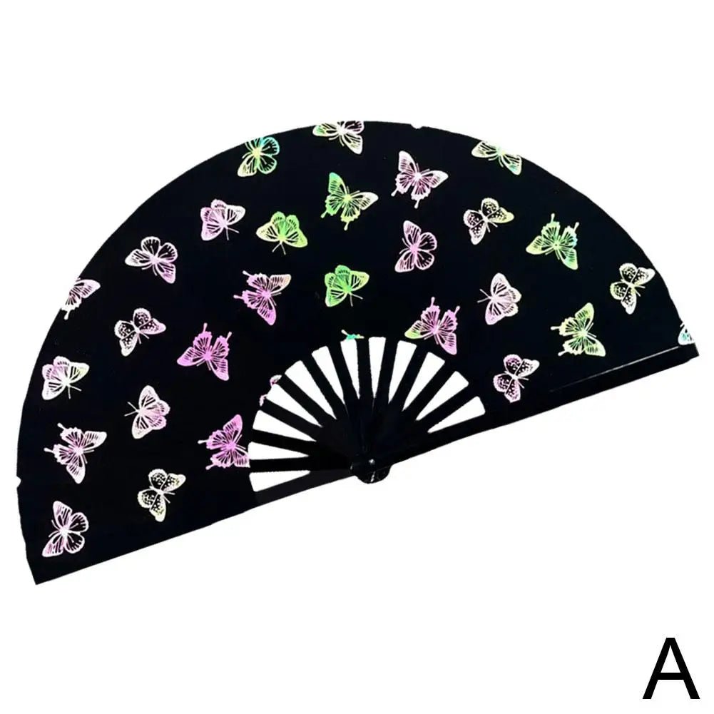 Rave accessories - Rave Hand Fan Reflective Festival Glow Large Clack Bamboo - Retro Ravers - Accessories