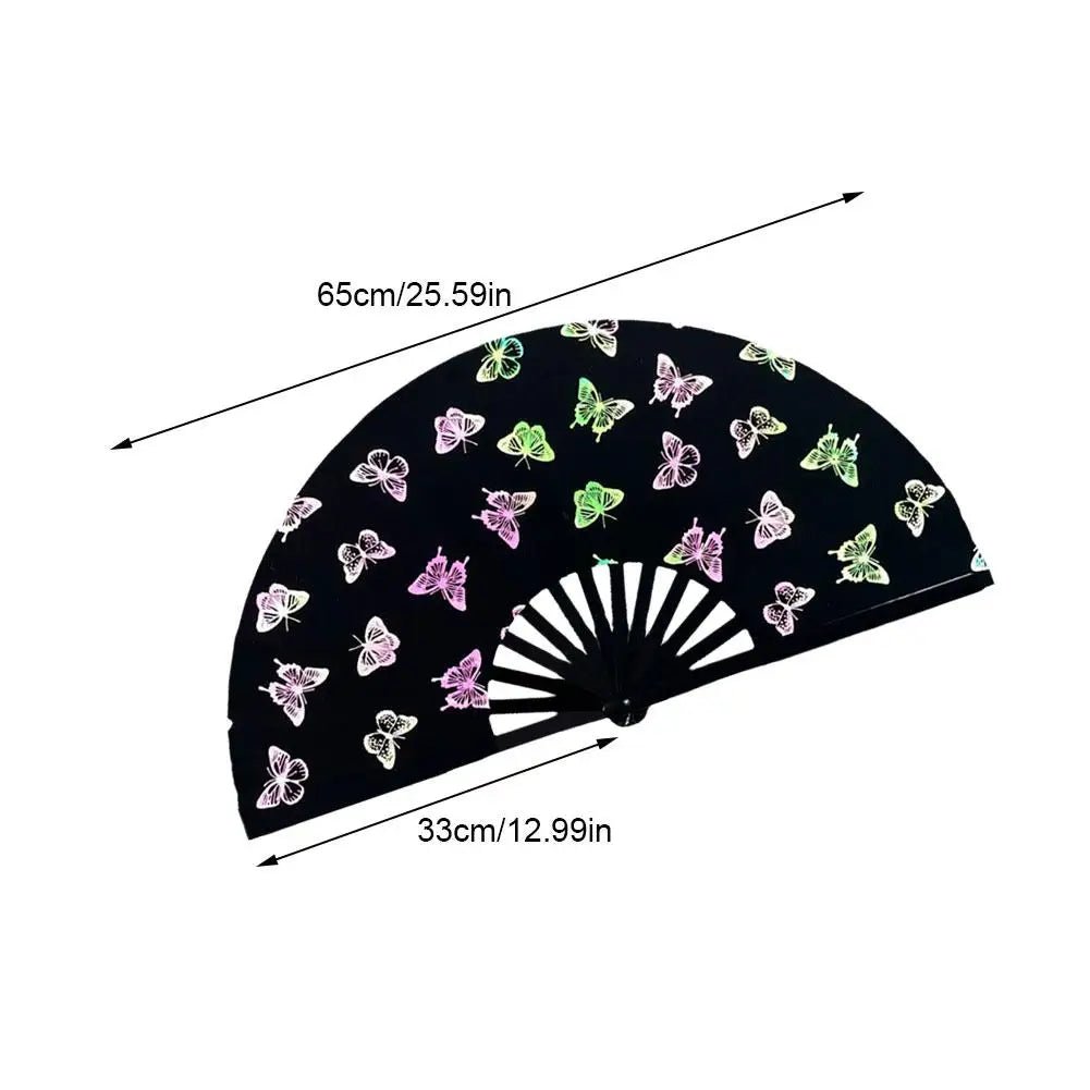 Rave accessories - Rave Hand Fan Reflective Festival Glow Large Clack Bamboo - Retro Ravers - Accessories