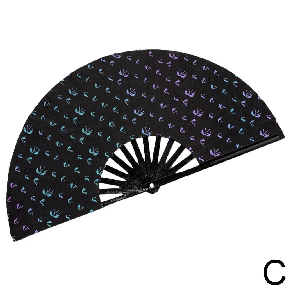 Rave accessories - Rave Hand Fan Reflective Festival Glow Large Clack Bamboo - Retro Ravers - Accessories