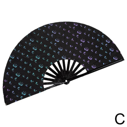 Rave accessories - Rave Hand Fan Reflective Festival Glow Large Clack Bamboo - Retro Ravers - Accessories