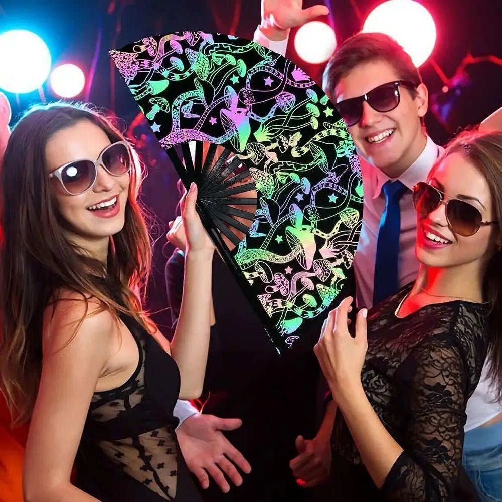 Rave accessories - Rave Hand Fan Reflective Festival Glow Large Clack Bamboo - Retro Ravers - Accessories