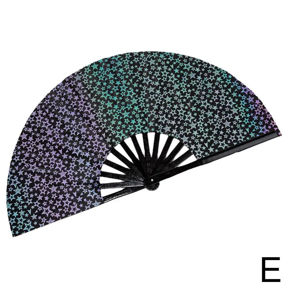 Rave accessories - Rave Hand Fan Reflective Festival Glow Large Clack Bamboo - Retro Ravers - Accessories