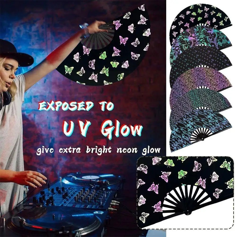 Rave accessories - Rave Hand Fan Reflective Festival Glow Large Clack Bamboo - Retro Ravers - Accessories