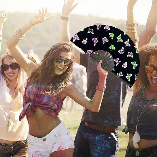 Rave accessories - Rave Hand Fan Reflective Festival Glow Large Clack Bamboo - Retro Ravers - Accessories