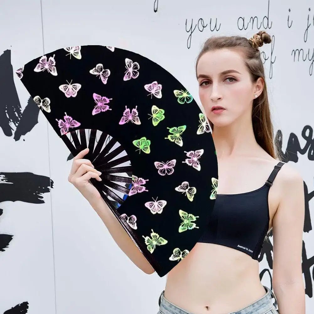 Rave accessories - Rave Hand Fan Reflective Festival Glow Large Clack Bamboo - Retro Ravers - Accessories