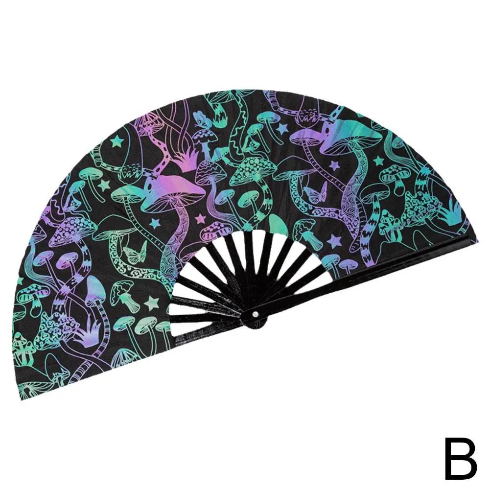 Rave accessories - Rave Hand Fan Reflective Festival Glow Large Clack Bamboo - Retro Ravers - Accessories