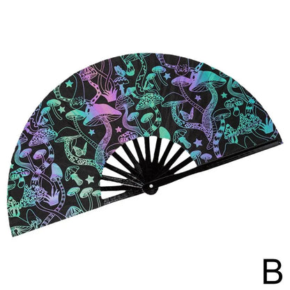 Rave accessories - Rave Hand Fan Reflective Festival Glow Large Clack Bamboo - Retro Ravers - Accessories