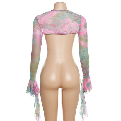 Set Dresses - Women Y2k Ruffle Butterfly 2 Piece Outfit - Retro Ravers - rave outfit
