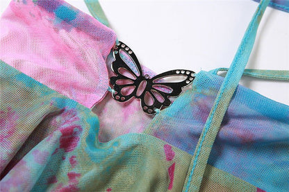 Set Dresses - Women Y2k Ruffle Butterfly 2 Piece Outfit - Retro Ravers - rave outfit