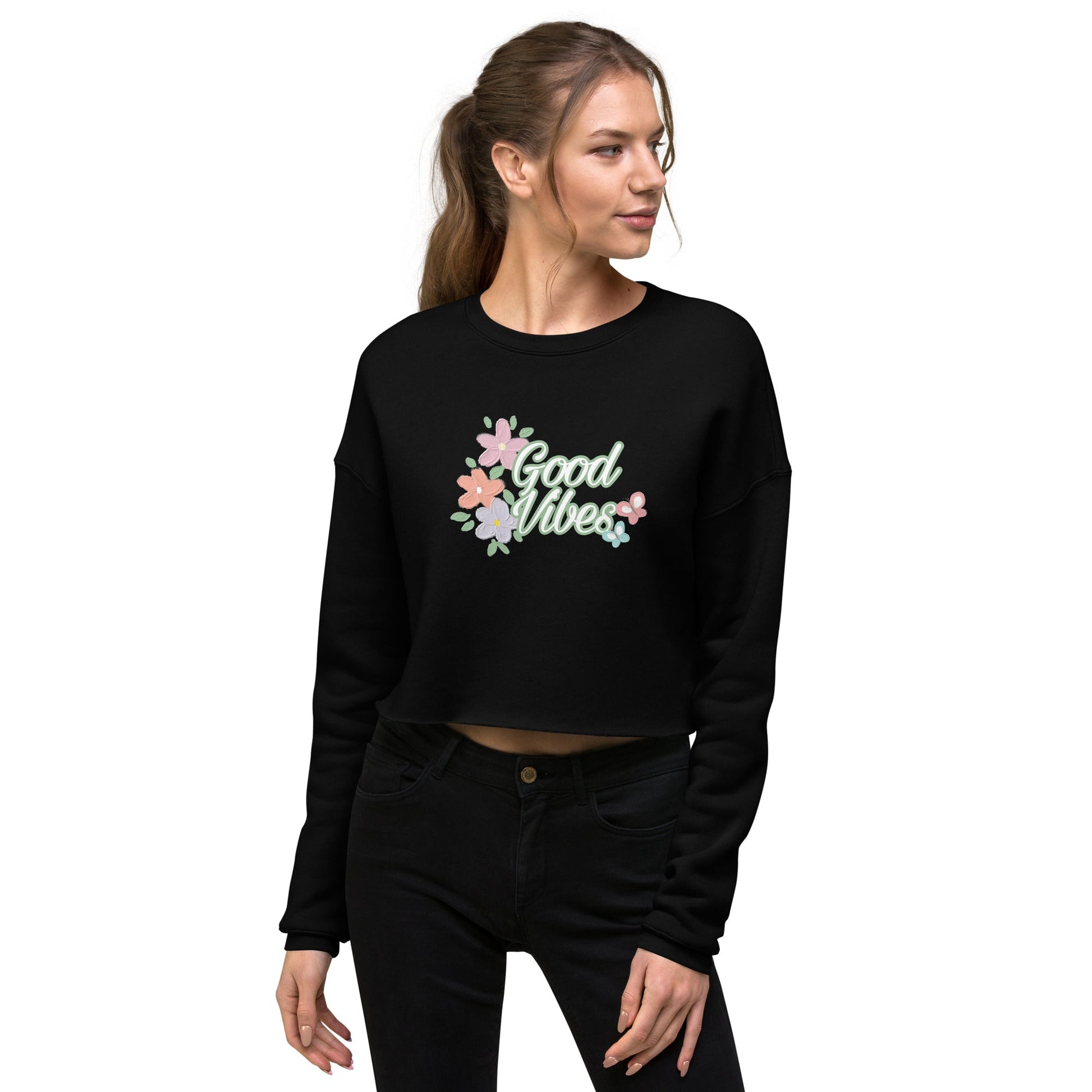 Sweatshirts - Crop Sweatshirt good vibes - Retro Ravers - sweatshirts