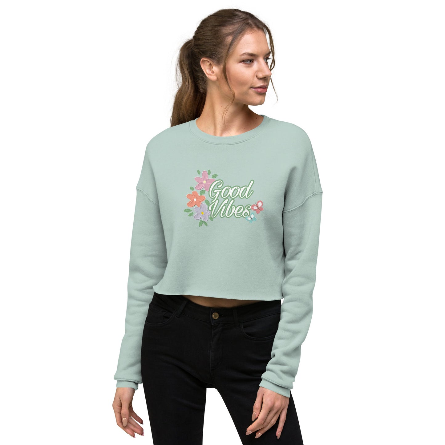 Sweatshirts - Crop Sweatshirt good vibes - Retro Ravers - sweatshirts