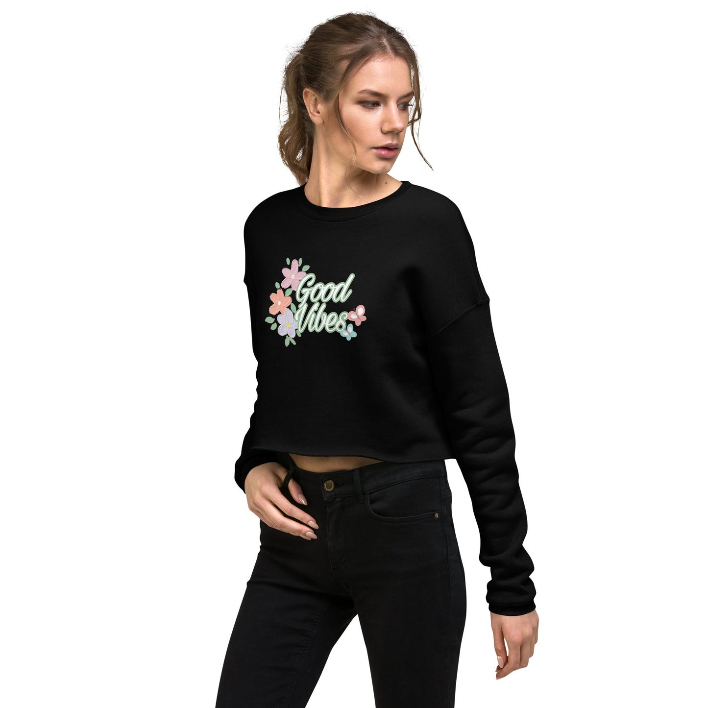 Sweatshirts - Crop Sweatshirt good vibes - Retro Ravers - sweatshirts
