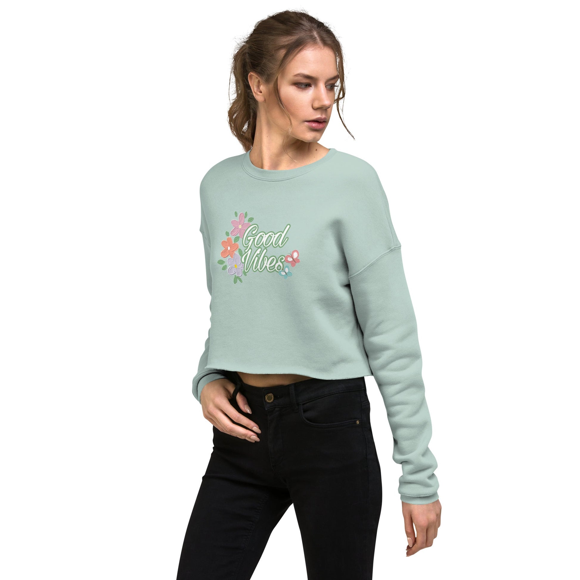 Sweatshirts - Crop Sweatshirt good vibes - Retro Ravers - sweatshirts