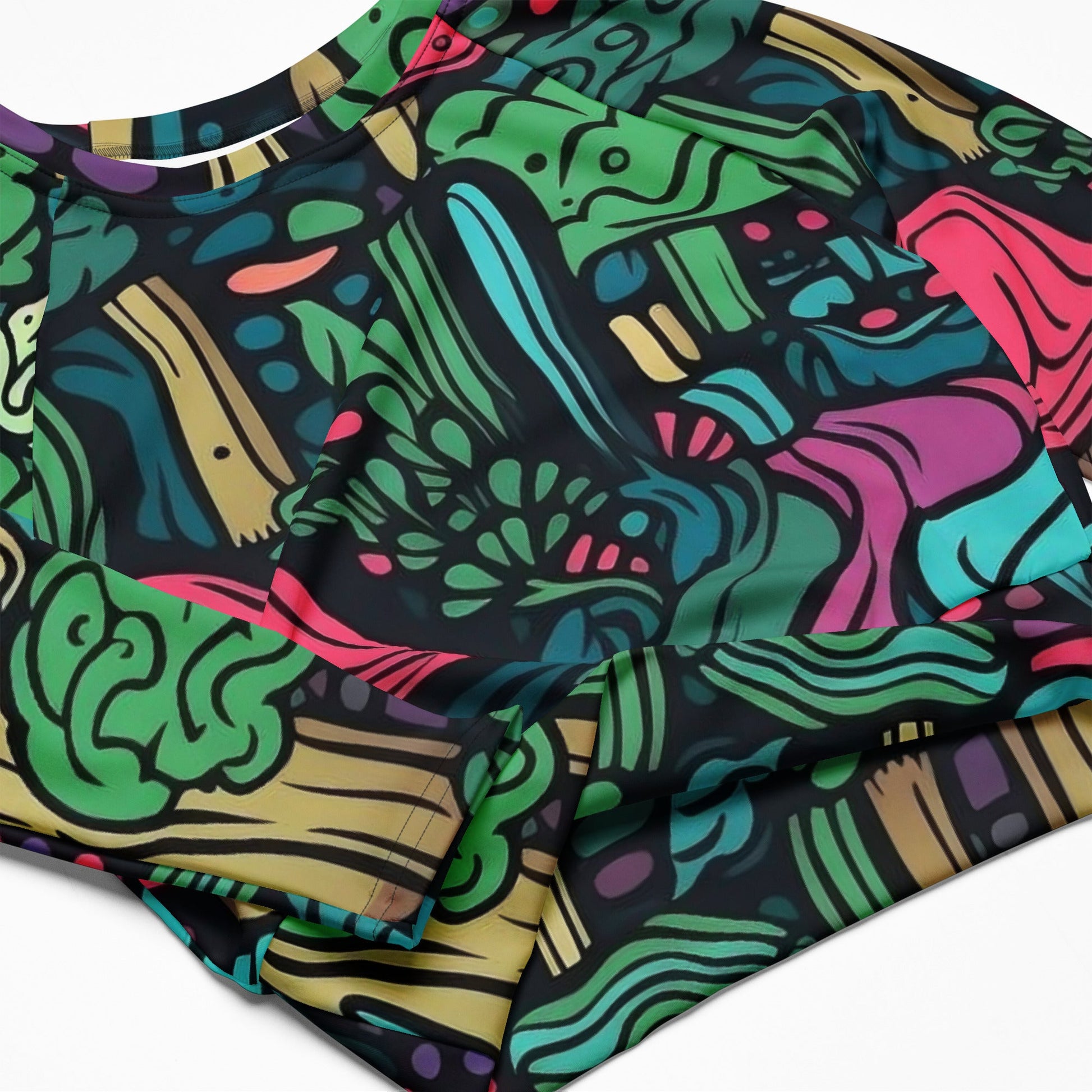 Tshirts - Recycled long - sleeve crop top women Mush - Retro Ravers - Crop T-shirts