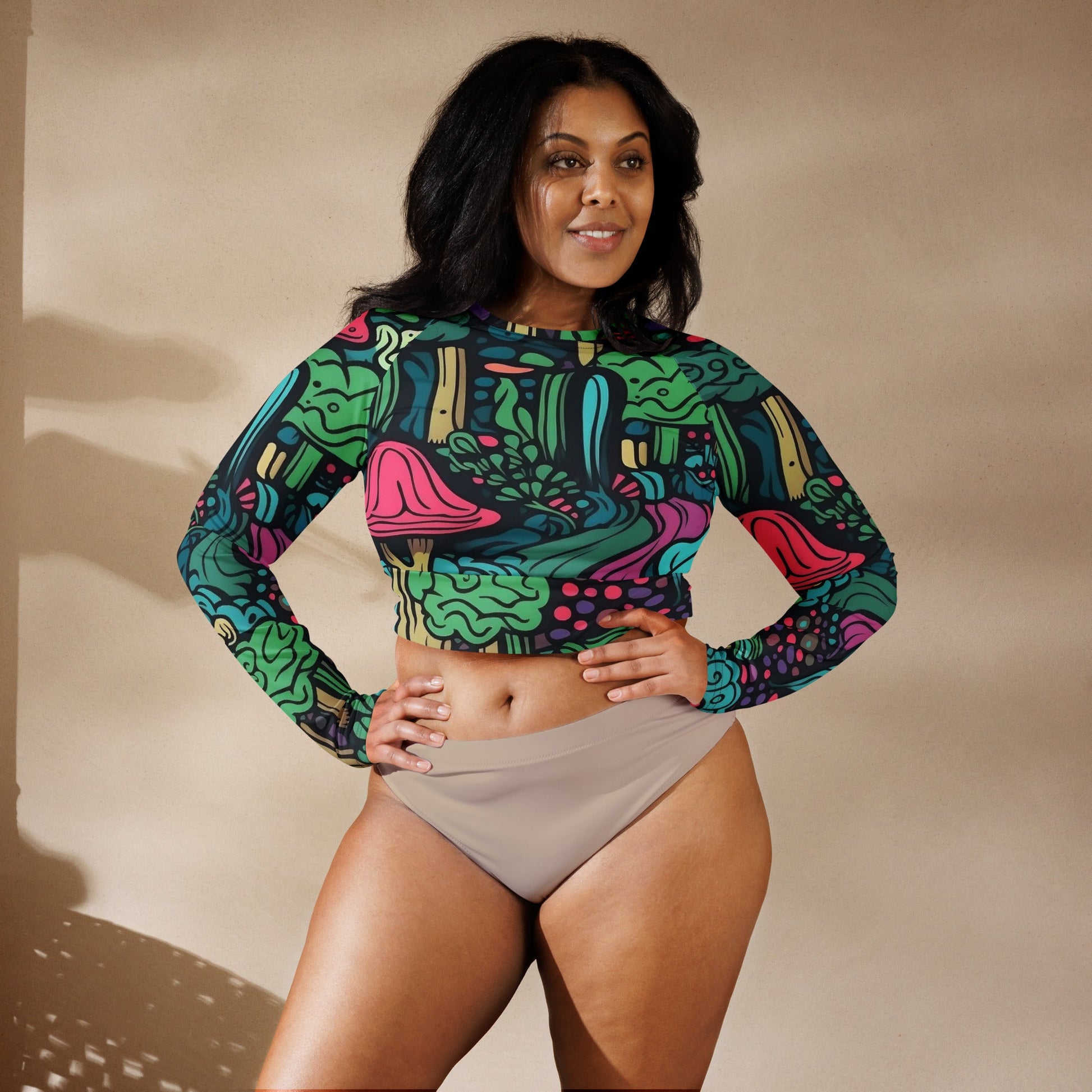 Tshirts - Recycled long - sleeve crop top women Mush - Retro Ravers - Crop T-shirts