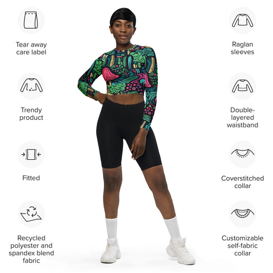Tshirts - Recycled long - sleeve crop top women Mush - Retro Ravers - Crop T-shirts