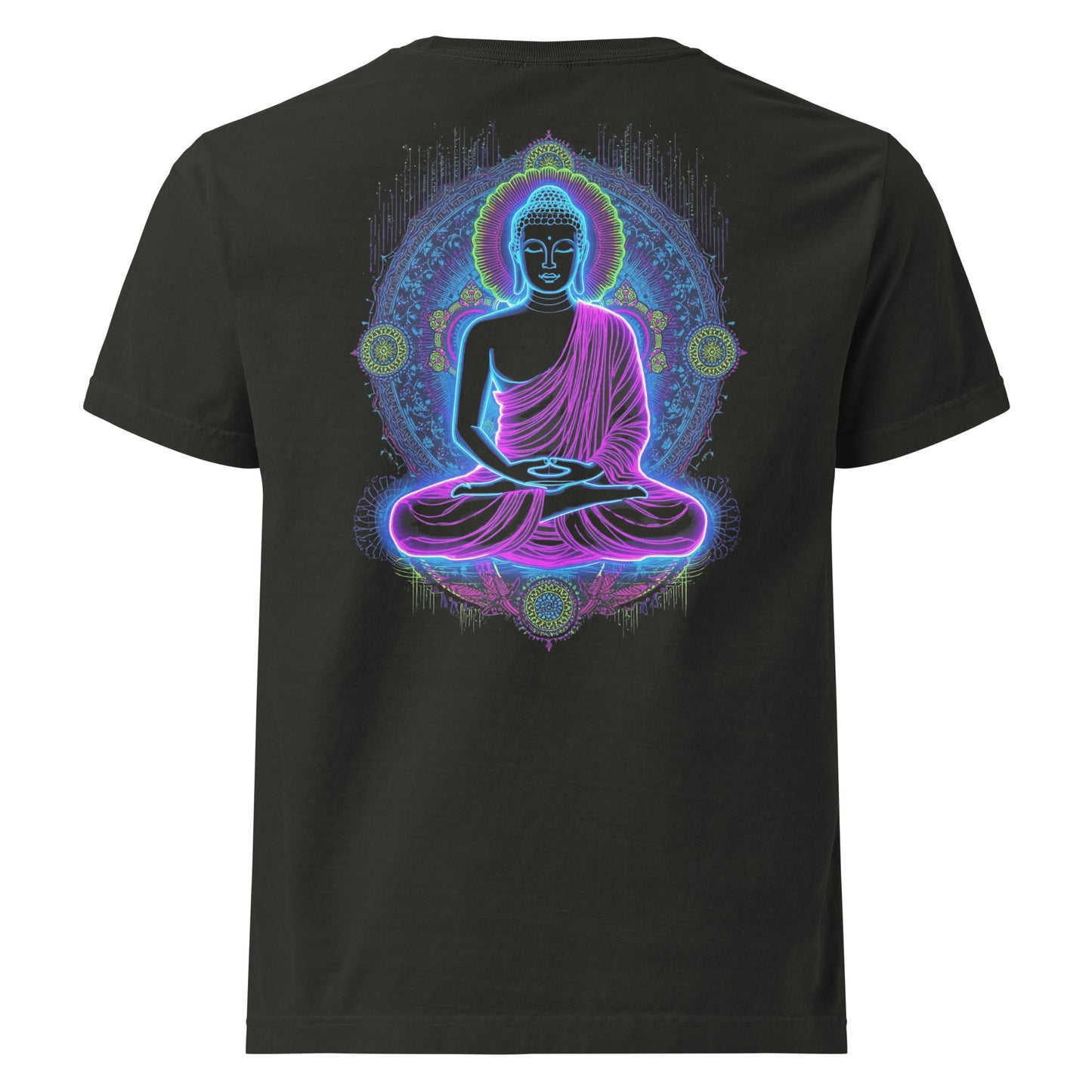 unisex-oversized-garment-dyed-t-shirt-washed-black-back-Buddha raver