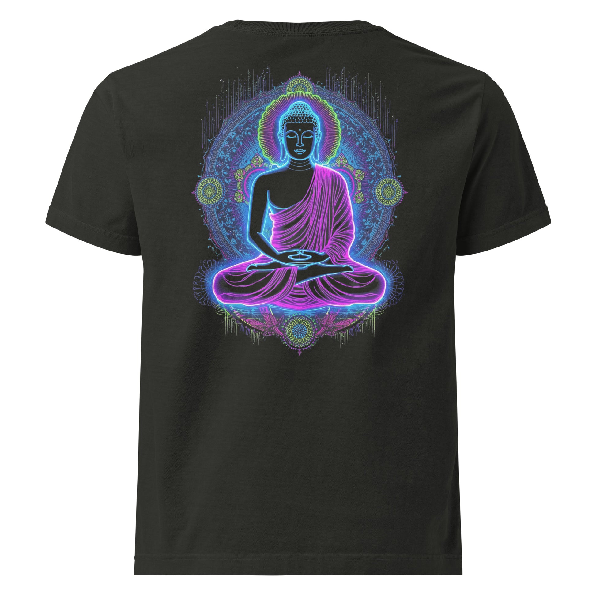 unisex-oversized-garment-dyed-t-shirt-washed-black-back-Buddha raver